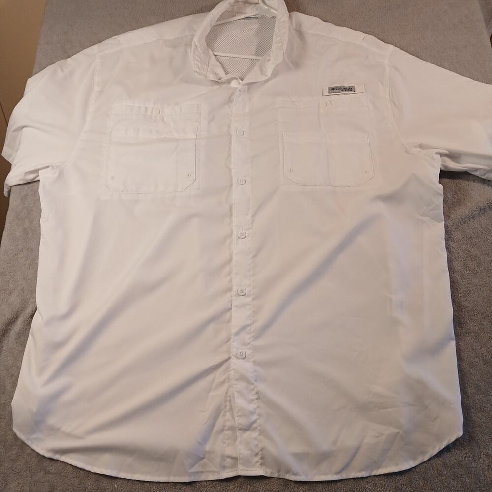 Columbia PFG Men's White Omni-Shade Short Sleeve Button Up Shirt - 3XL Tall